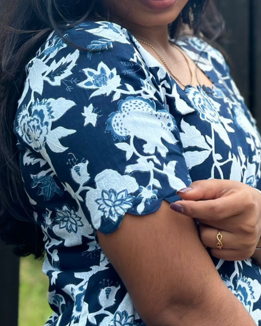 Deep Blue Petals Kurti Set